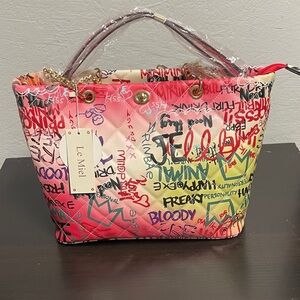 Graffiti Print Tote Bag - Pink, Yellow, Red